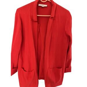 Loft Womens L Knit Jacket Cardigan Cotton Open Front Red/Orange Business Casual